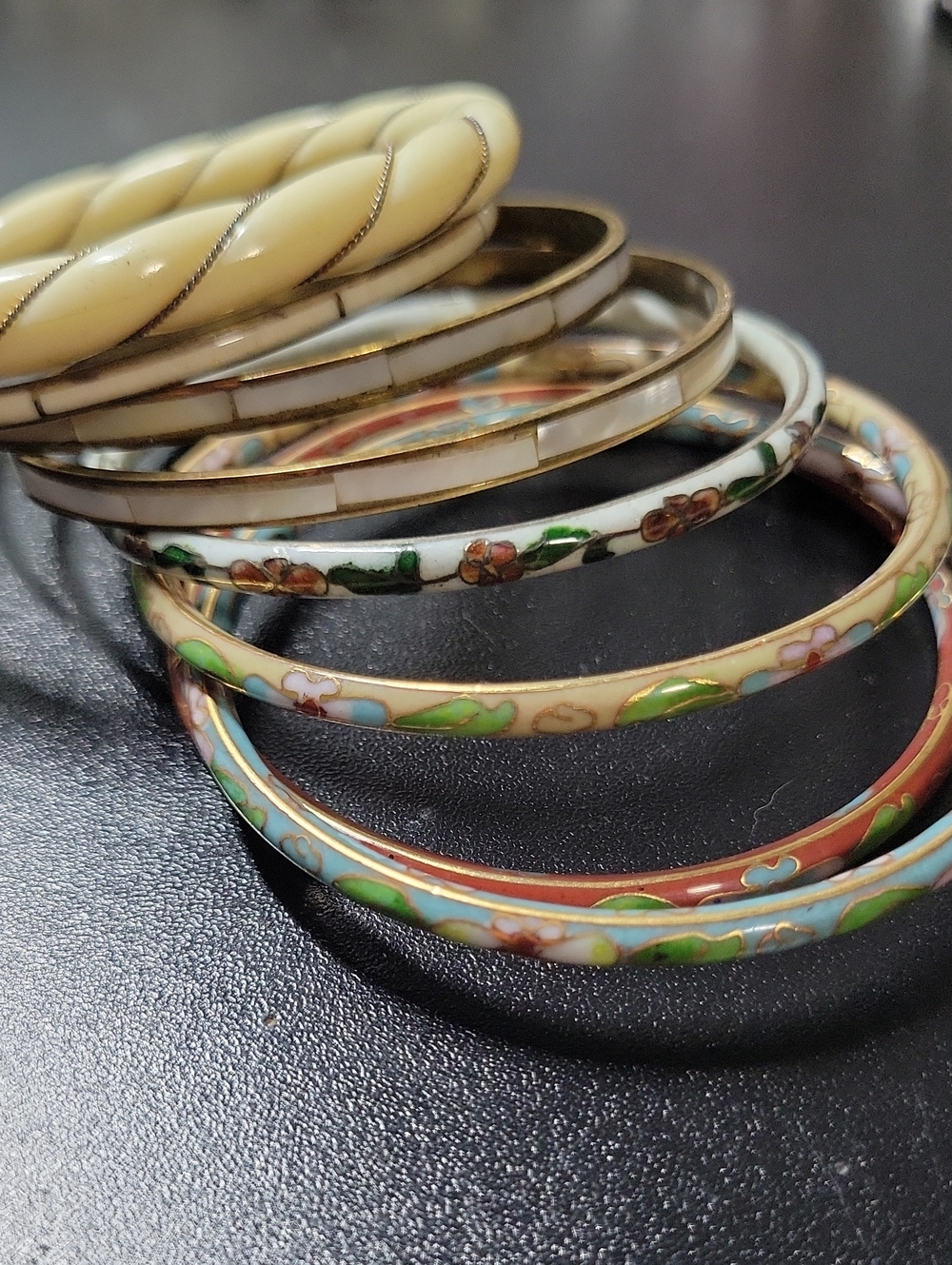 Enamel Floral Stackable Bangle Bracelet Lot - Multicolor